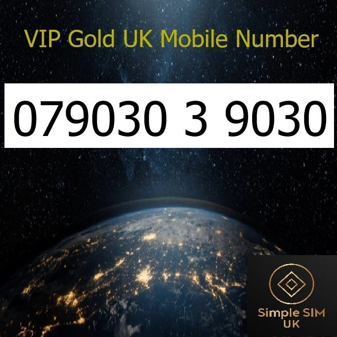 07 9030 3 9030 - VIP Gold UK Mobile Number – Easy to Remember SIM Card – Triple Cut, PAYG, Physical SIM kit