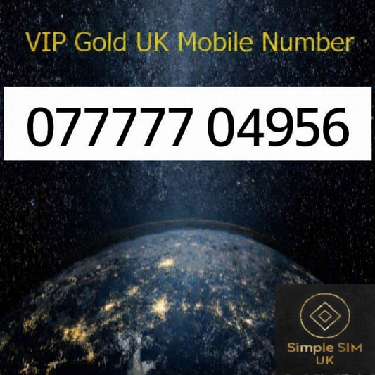 077777 04956 - VIP Gold UK Mobile Number – Easy to Remember SIM Card – Business or Personal Use – Triple Cut, PAYG, Physical SIM kit